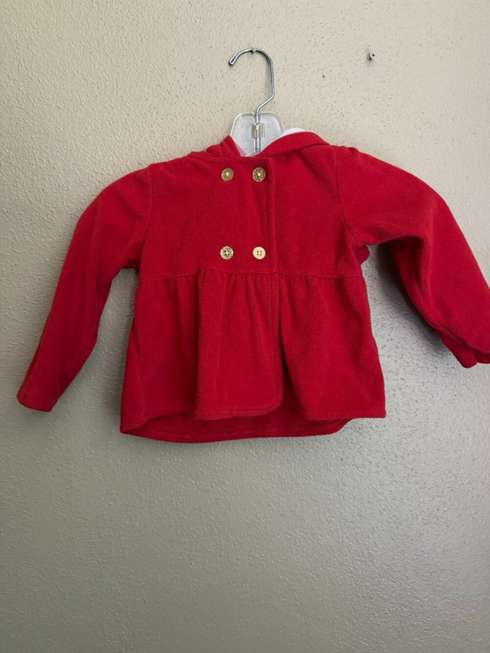24 Month Carter's Red Pea Coat with Gold, Shiny Buttons & Hood